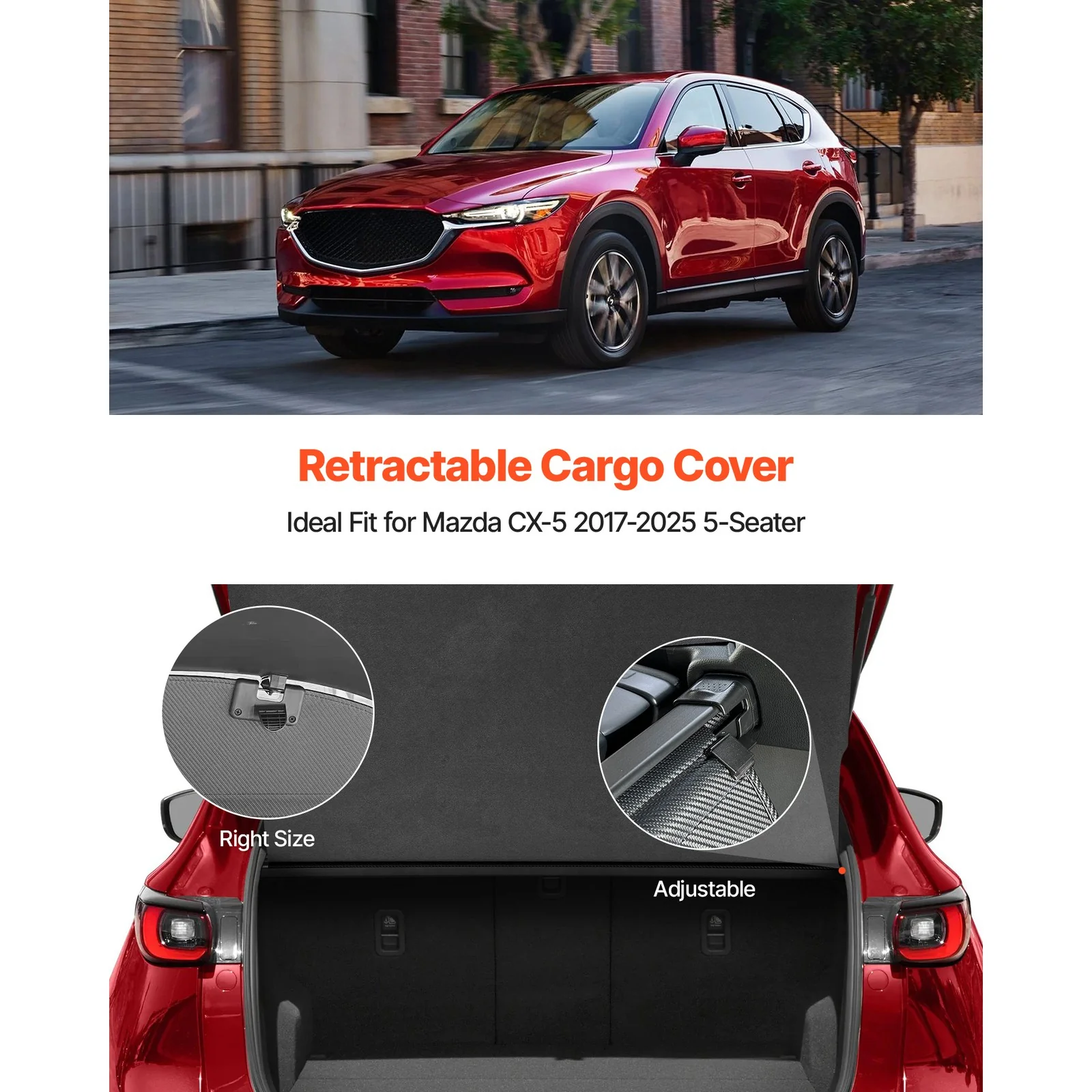 Retractable Rear Cargo Cover For Mazda CX-5 2017–2025 Carbon Fiber Texture - Image 2