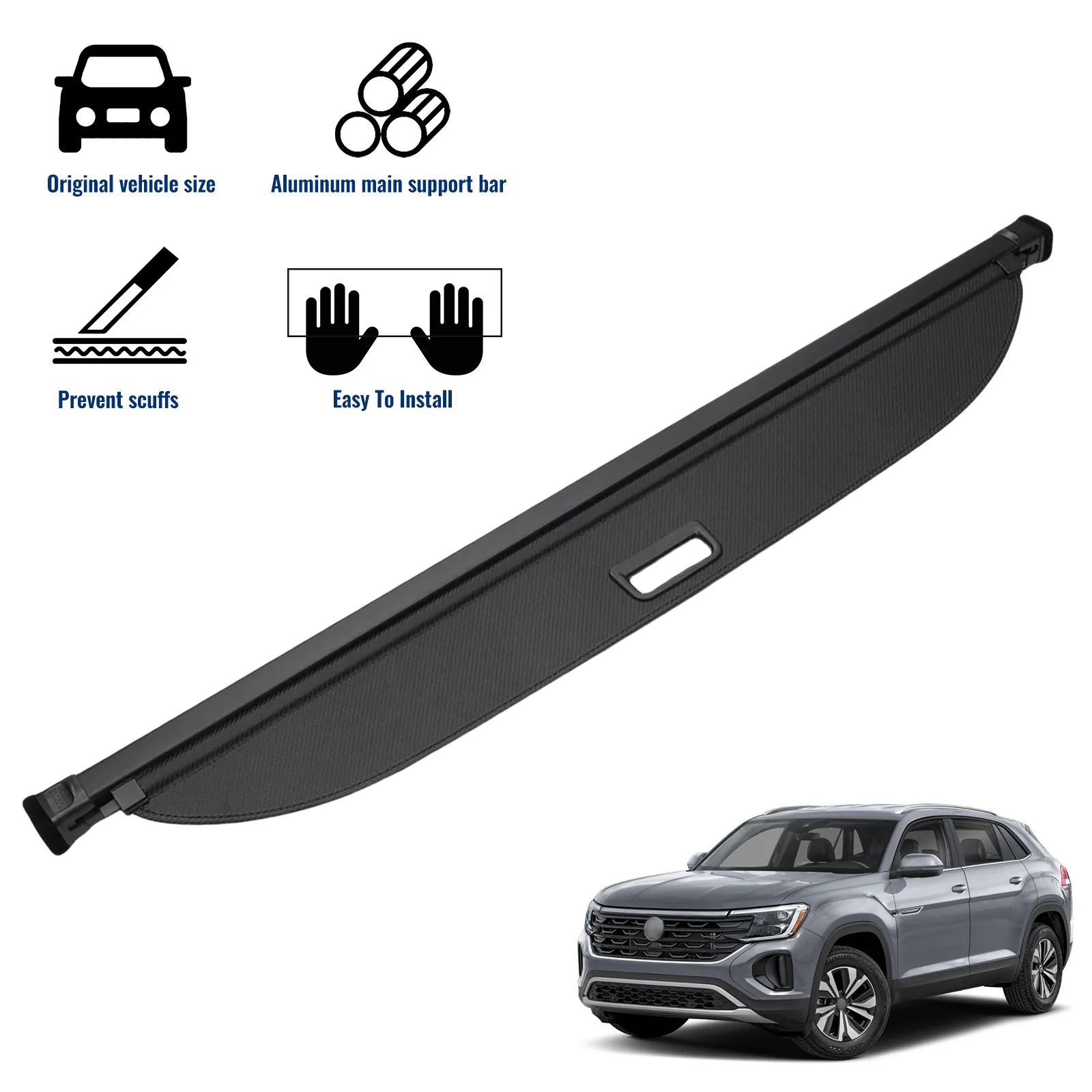 Retractable Rear Cargo Cover For VW Atlas Cross Sport 2020–2025 Security Shield