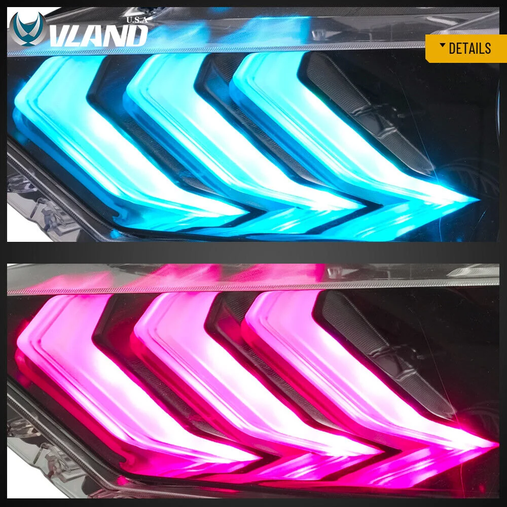 RGB LED Headlights For 2018-2023 Ford Mustang Color Change Front Lamps Sequential Turn - Image 11