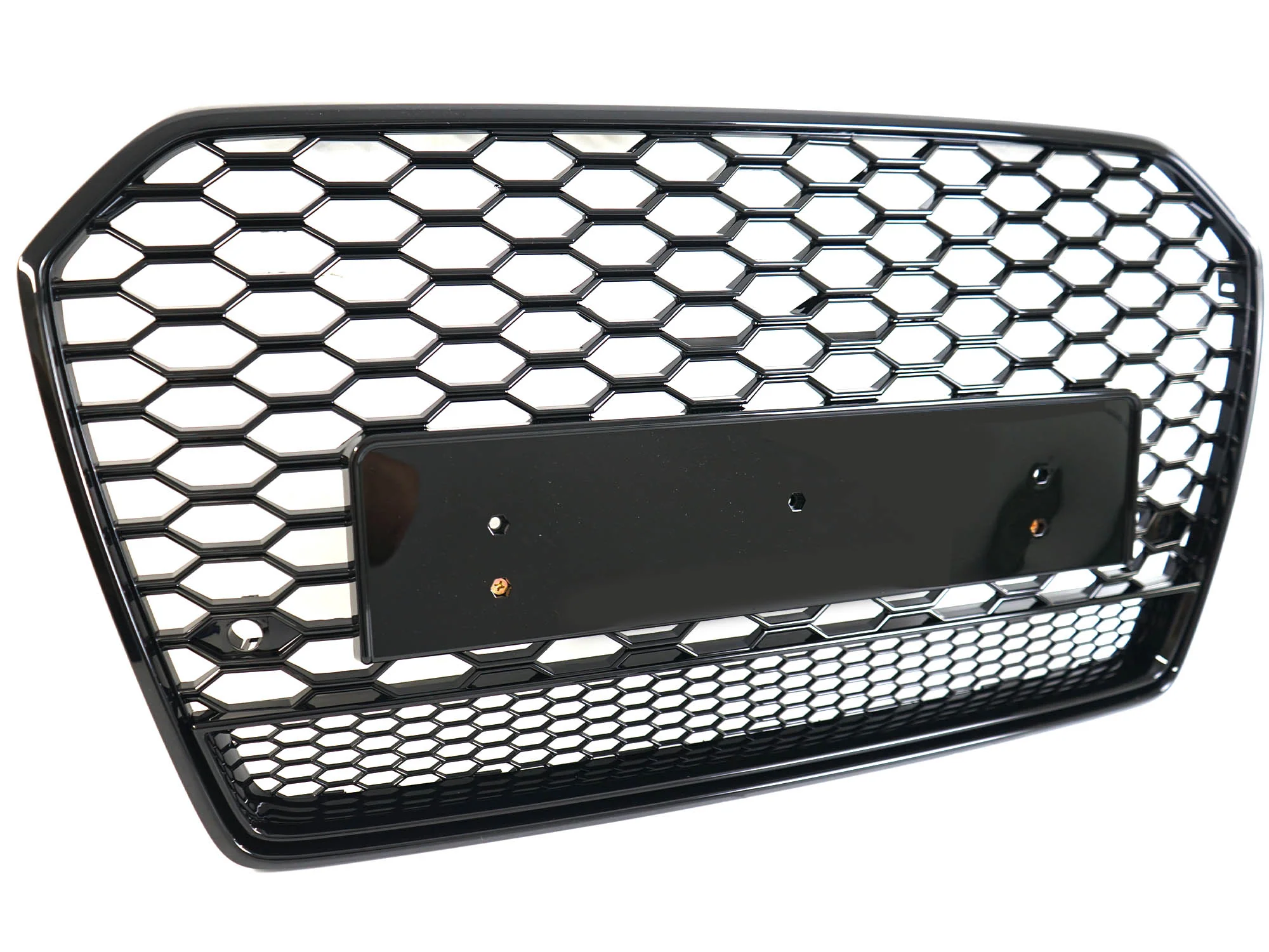 RS6 Look Badgeless Honeycomb Grille For Audi A6 S6 C7 2016–2018 Gloss Black - Image 4