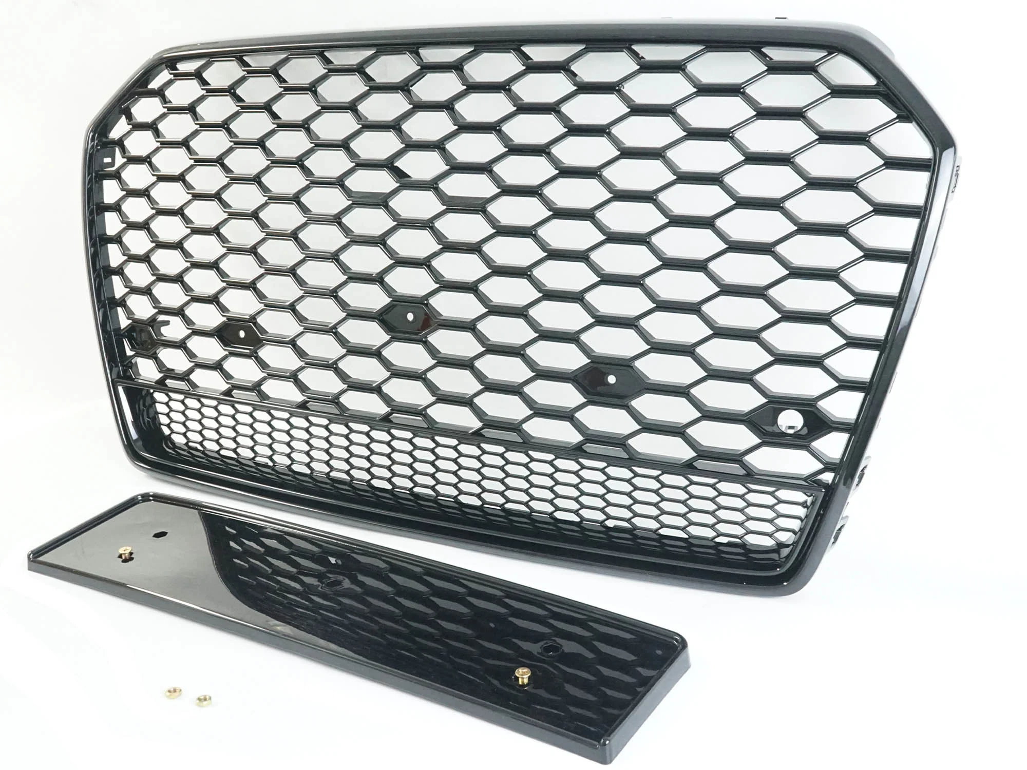 RS6 Look Badgeless Honeycomb Grille For Audi A6 S6 C7 2016–2018 Gloss Black - Image 5