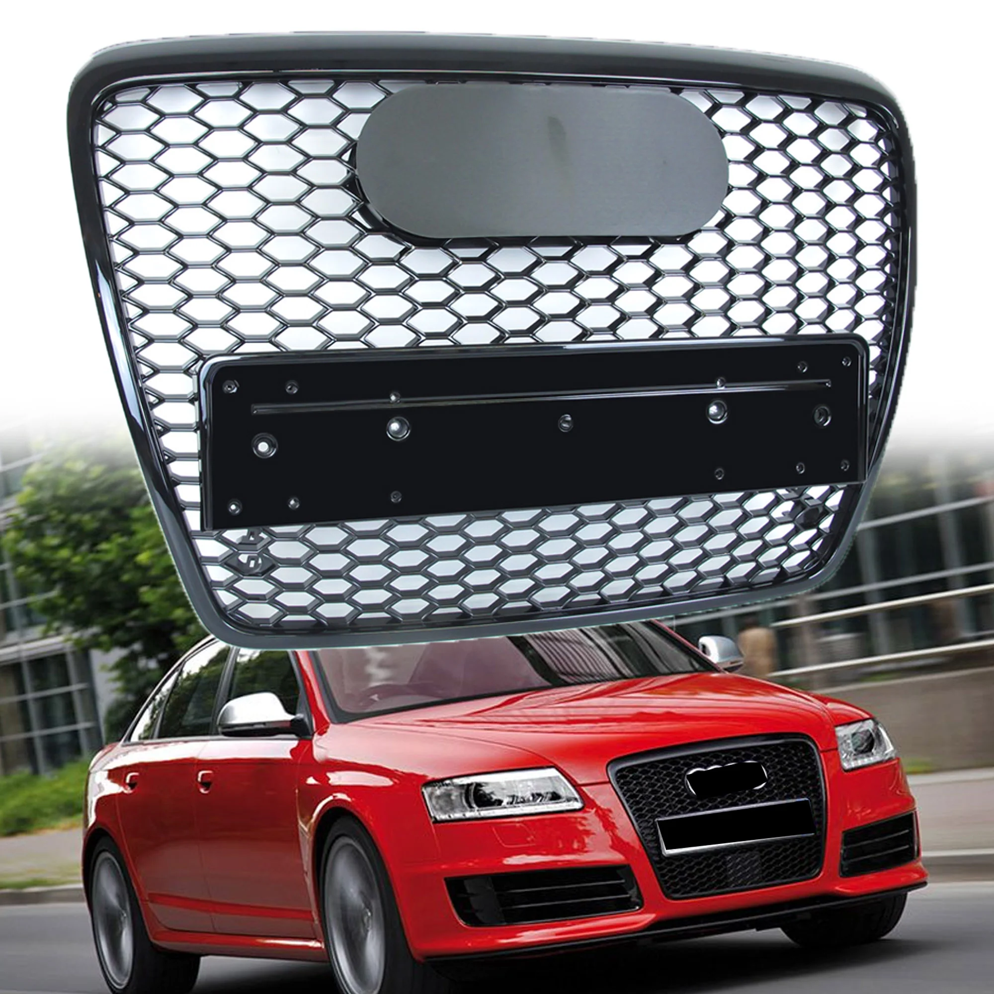 RS6 Style For 2005-2011 Audi A6 S6 C6 Front Bumper Mesh Grill Honeycomb Black