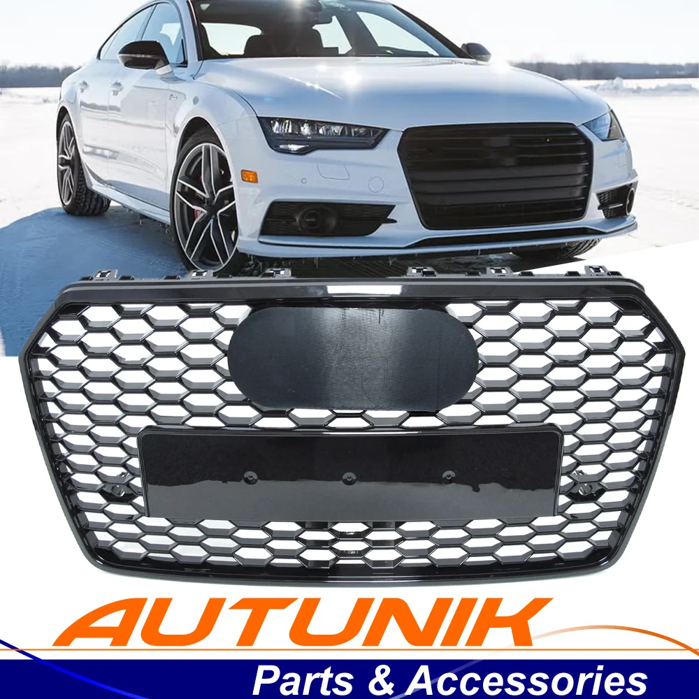 Fits 2016-2018 Audi A7 S7 4G Honeycomb Front Honeycomb Mesh Grill Grille RS7 Style