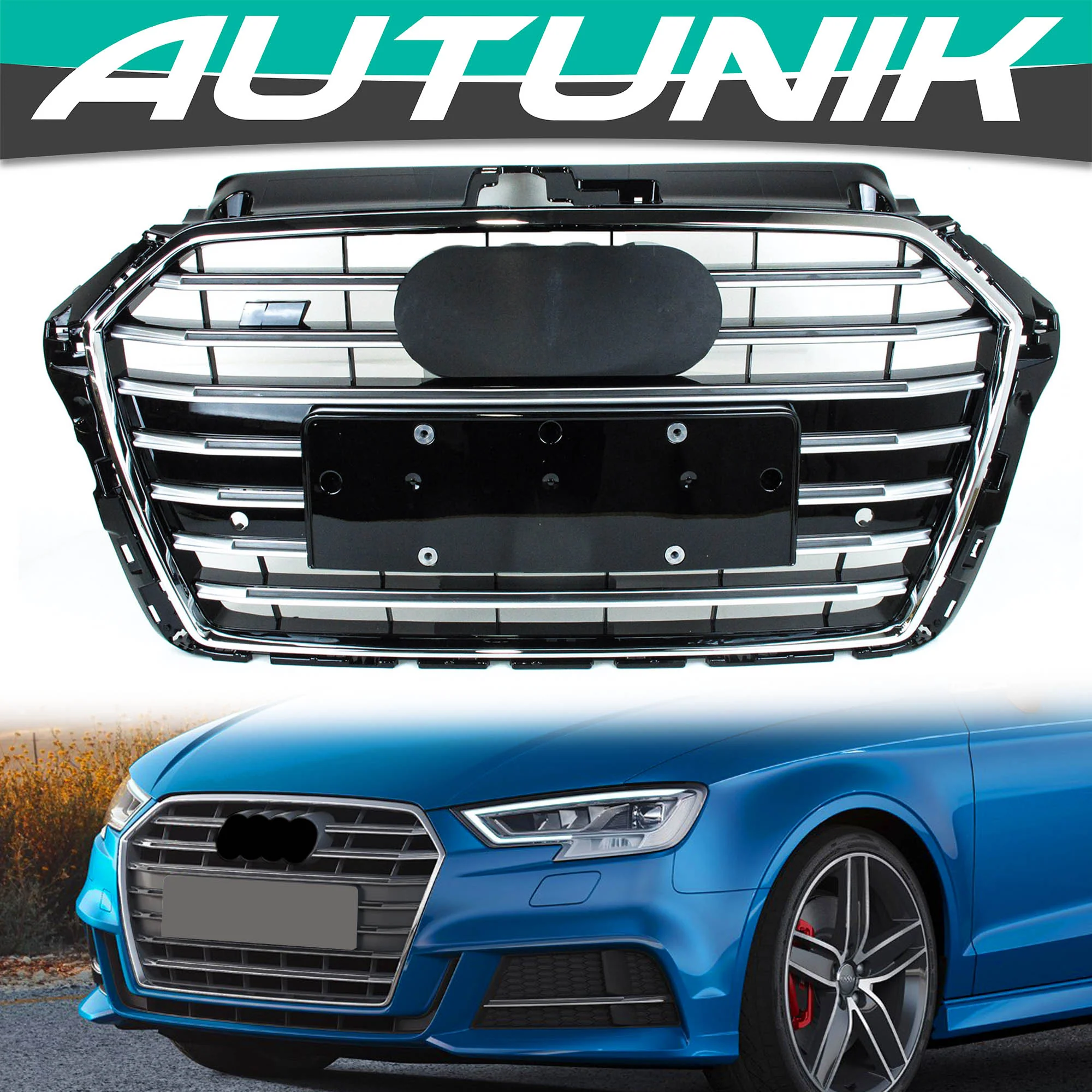 Chrome Front Bumper Grille for Audi A3 8V S3 2017-2020 w/o ACC fg286