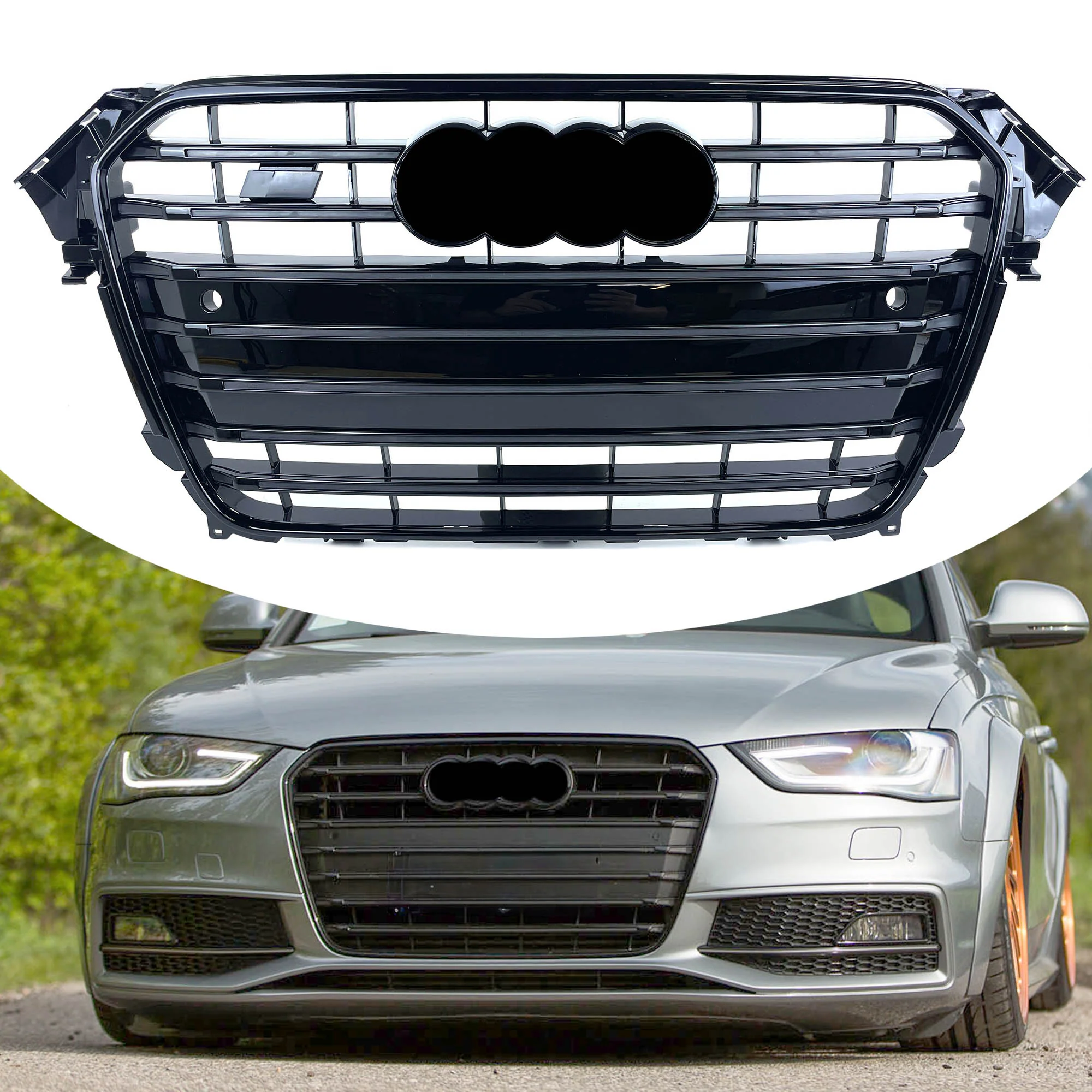 FrS4 Style Font Bumper Grille Gloss Black for Audi A4 S4 B8.5 2013-2016
