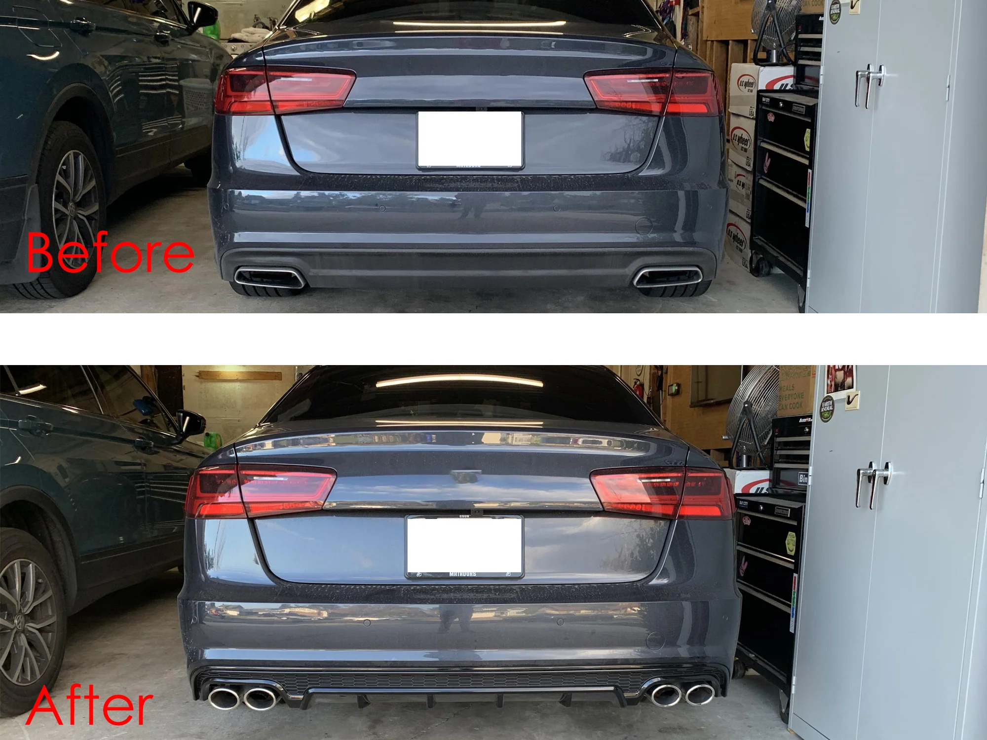 Gloss Black Rear Diffuser + Exhaust Tips For Audi A6 C7.5 Non-S-Line Sedan 2016-2018 - Image 2