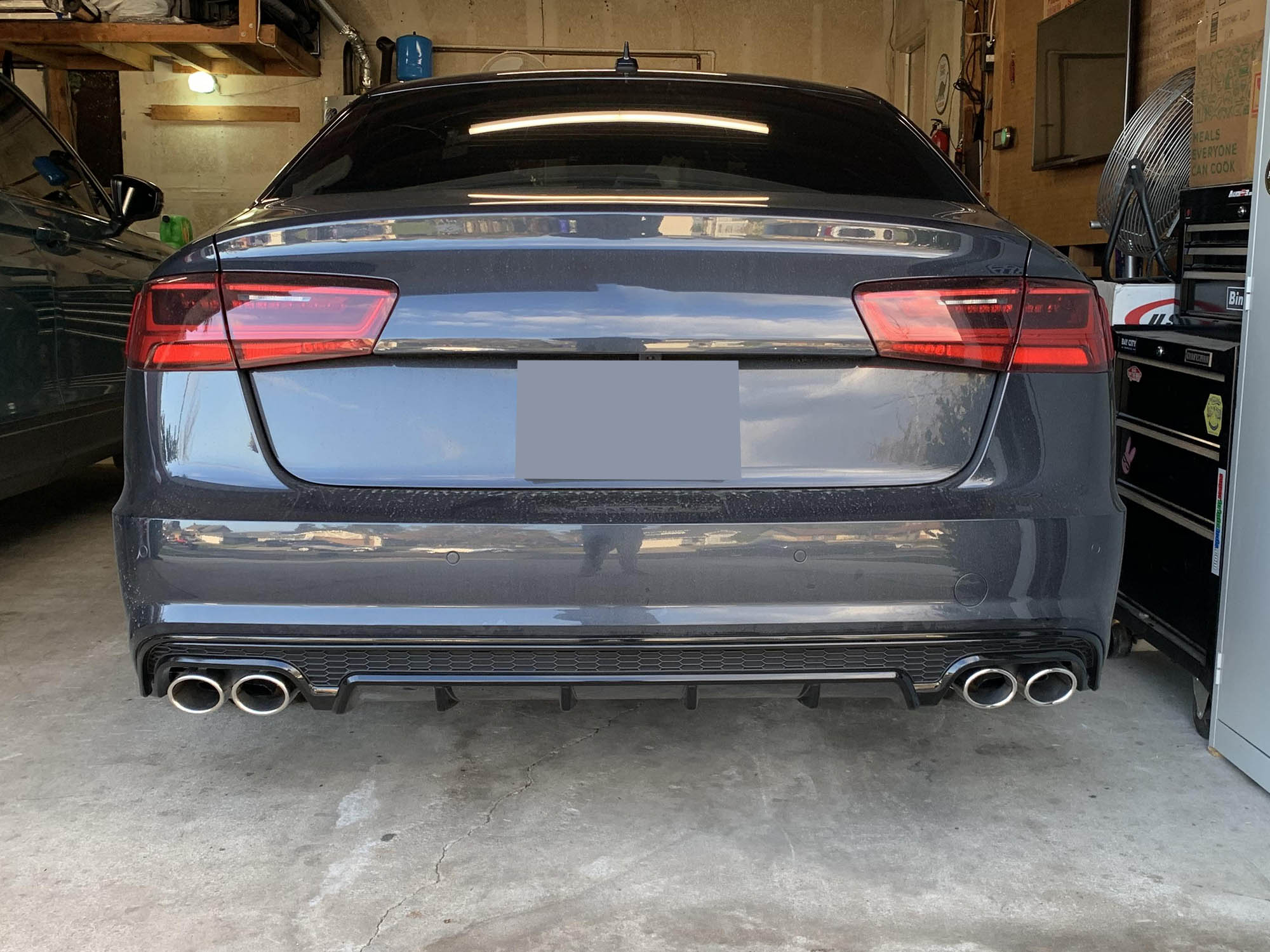 Gloss Black Rear Diffuser + Exhaust Tips For Audi A6 C7.5 Non-S-Line Sedan 2016-2018 - Image 3