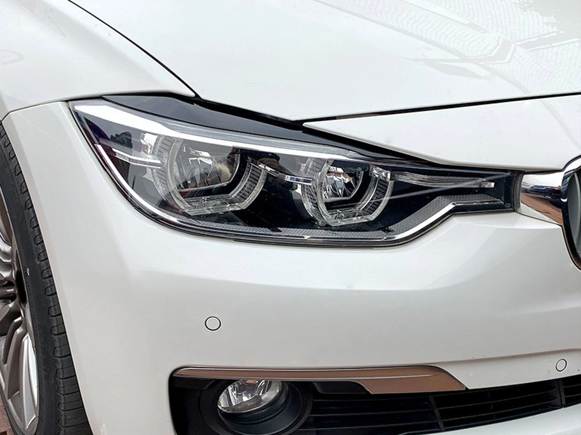 For 12-18 BMW 3-Series F30 Gloss Black Headlight Eyelid Cover Trim Eyebrow - Image 4