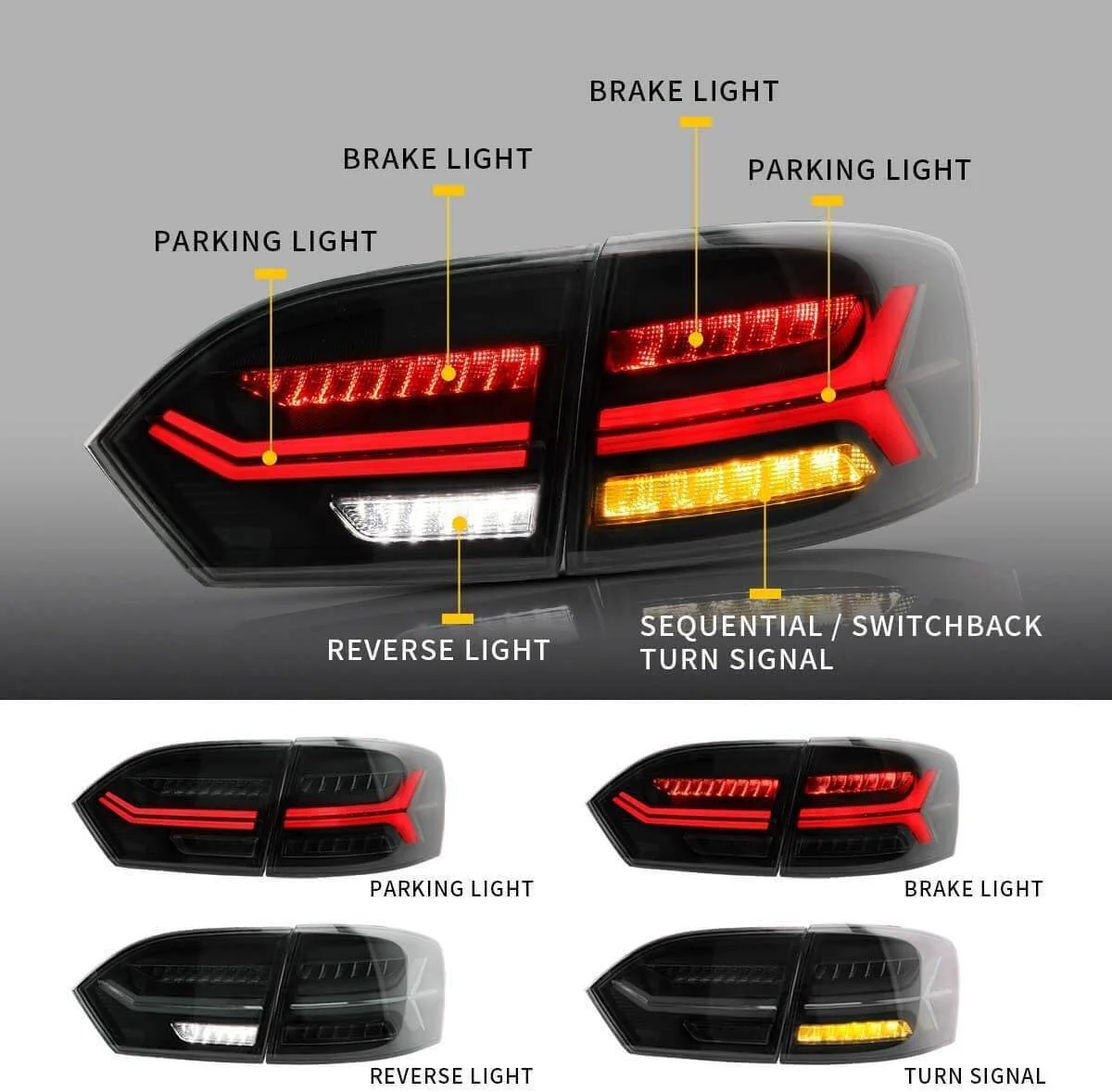 Smoked LED Tail Lights For 2011-2014 Volkswagen Jetta MK6 W/Sequential - Image 6