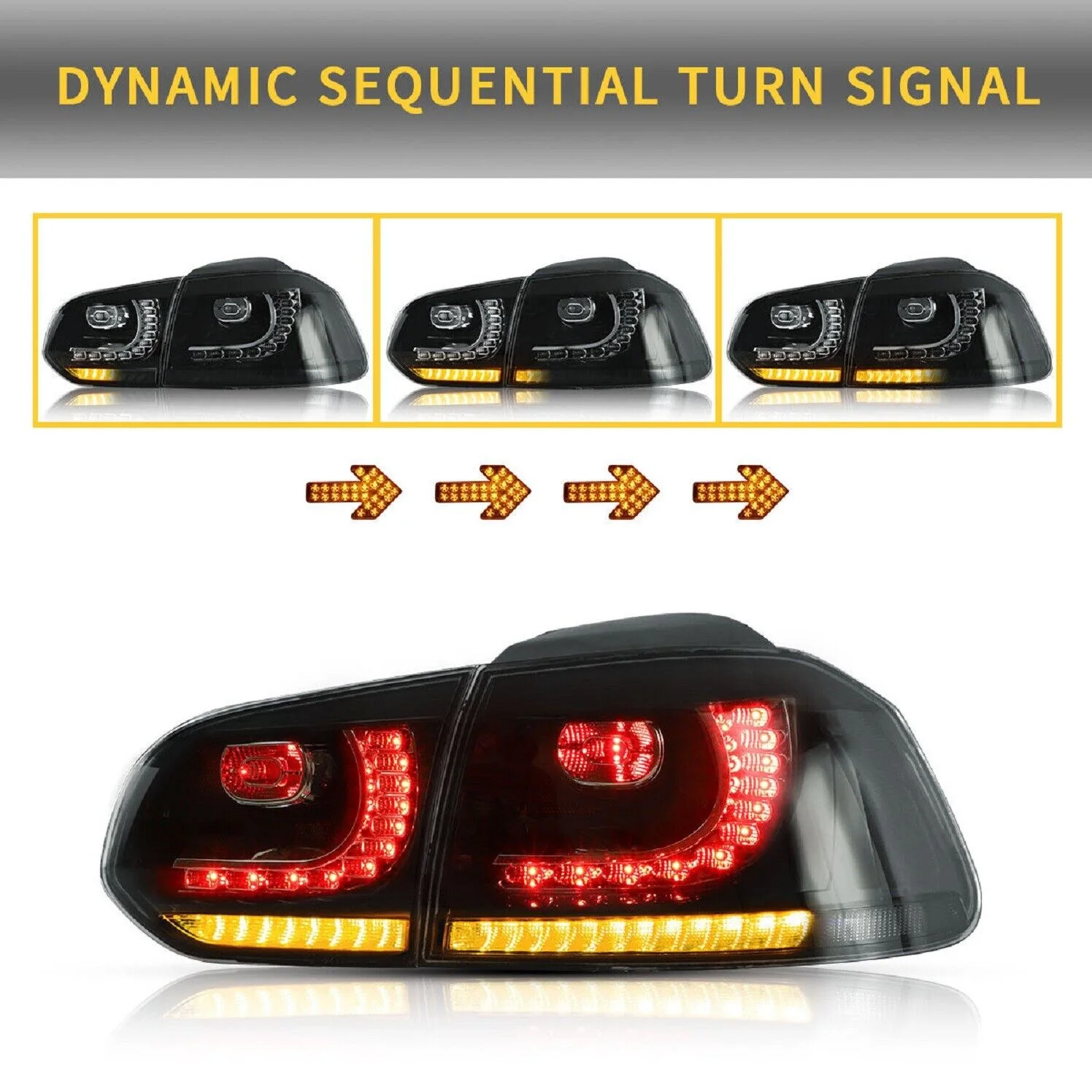 SMOKED LED Taillights fit for 10-14 VW GOLF 6 MK6 GTI 12-13 Golf R With Sequential Indicators - Image 9