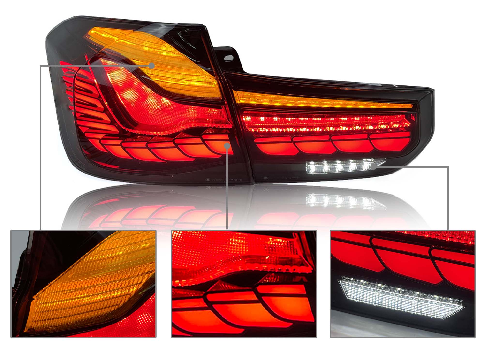GTS Style OLED LED Tail Lights For BMW 3 Series F30 F35 F80 M3 2012-2018 Smoke Lens - Image 6