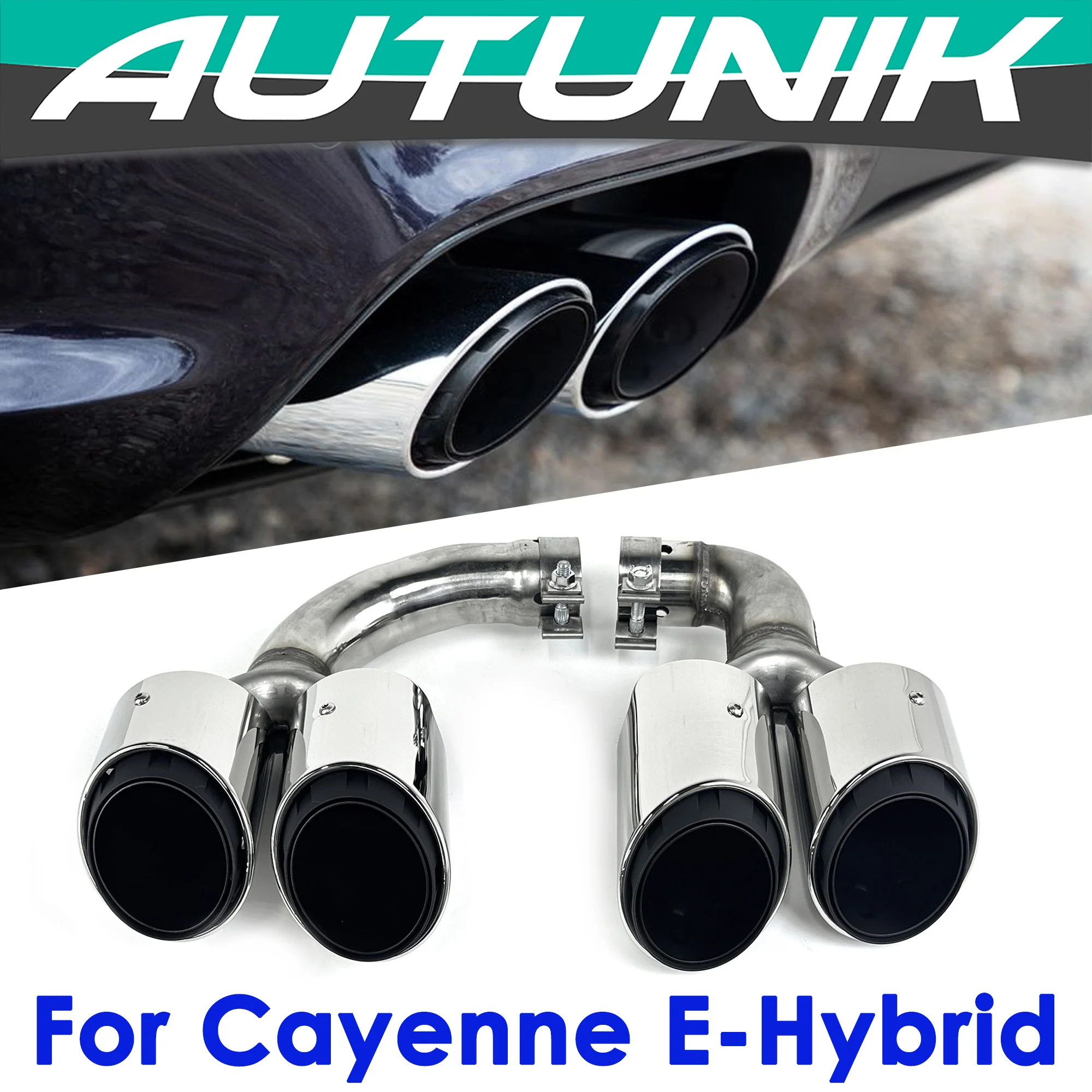 Shiny Silver Exhaust Tips For 2019–2026 Porsche Cayenne E-Hybrid Pair