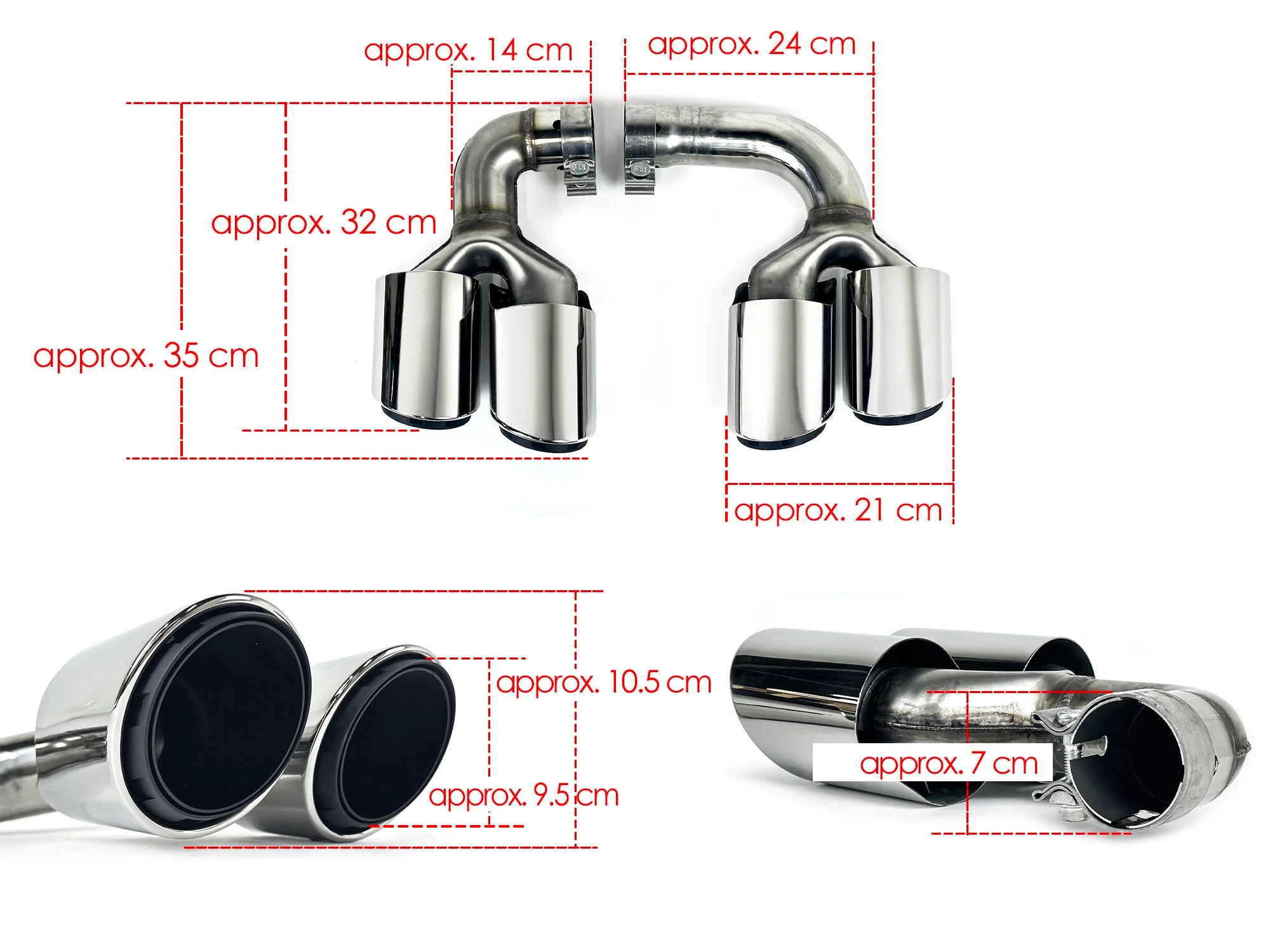 Shiny Silver Exhaust Tips For 2019–2026 Porsche Cayenne E-Hybrid Pair - Image 14