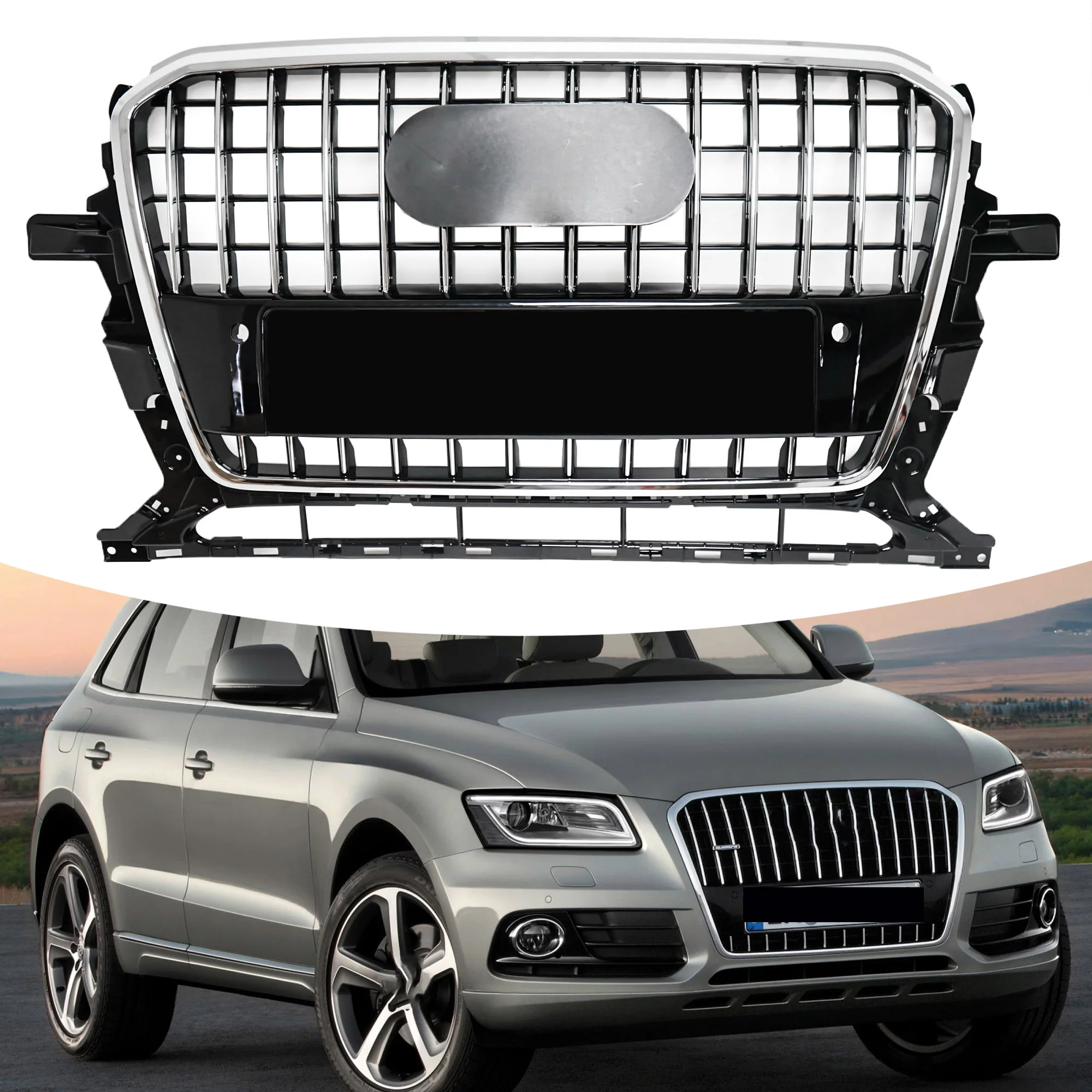 Fits 2013-2017 Audi Q5 SQ5 Chrome Front Bumper Grille Grille Radiator