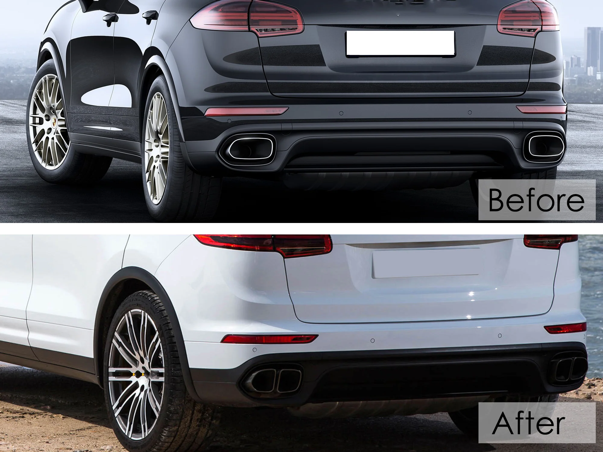Square Exhaust Pipe Tips Black fit for Porsche Cayenne Base 2015 2016 2017 2018 - Image 2