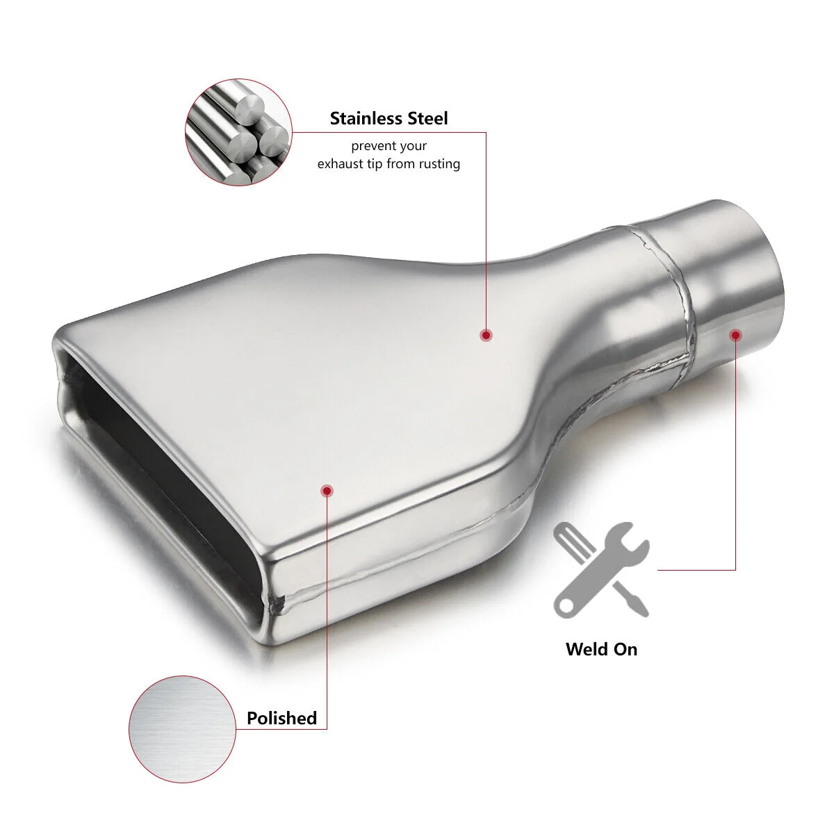 Stainless Steel Square Exhaust Tip 2.25" inlet 6" x 1.8"Outlet 10" Long Camaro - Image 4