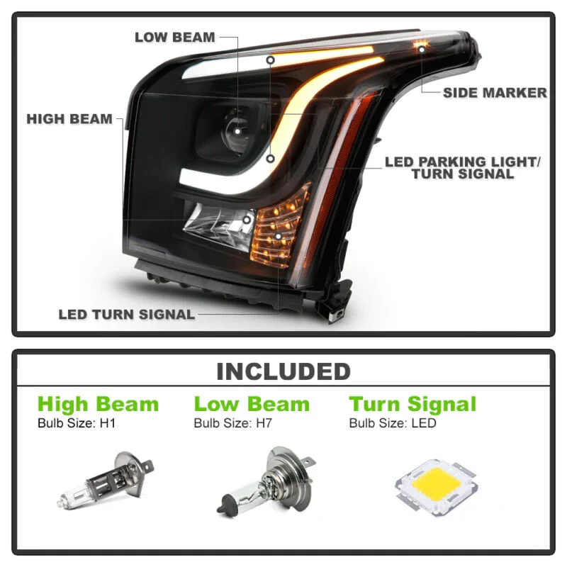 White + Amber OLED Tube Projector Headlight For GMC Yukon XL 2015-2020 - Image 9