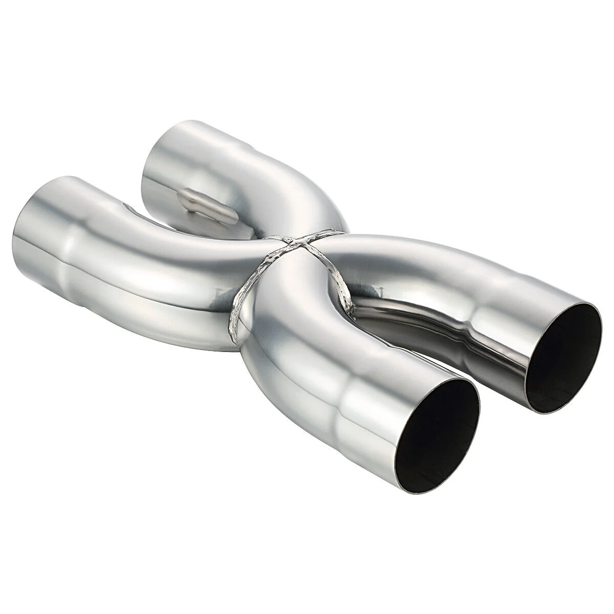 Universal Dual Crossover X Pipe Exhaust Tip 12" Length Stainless Steel - Image 2