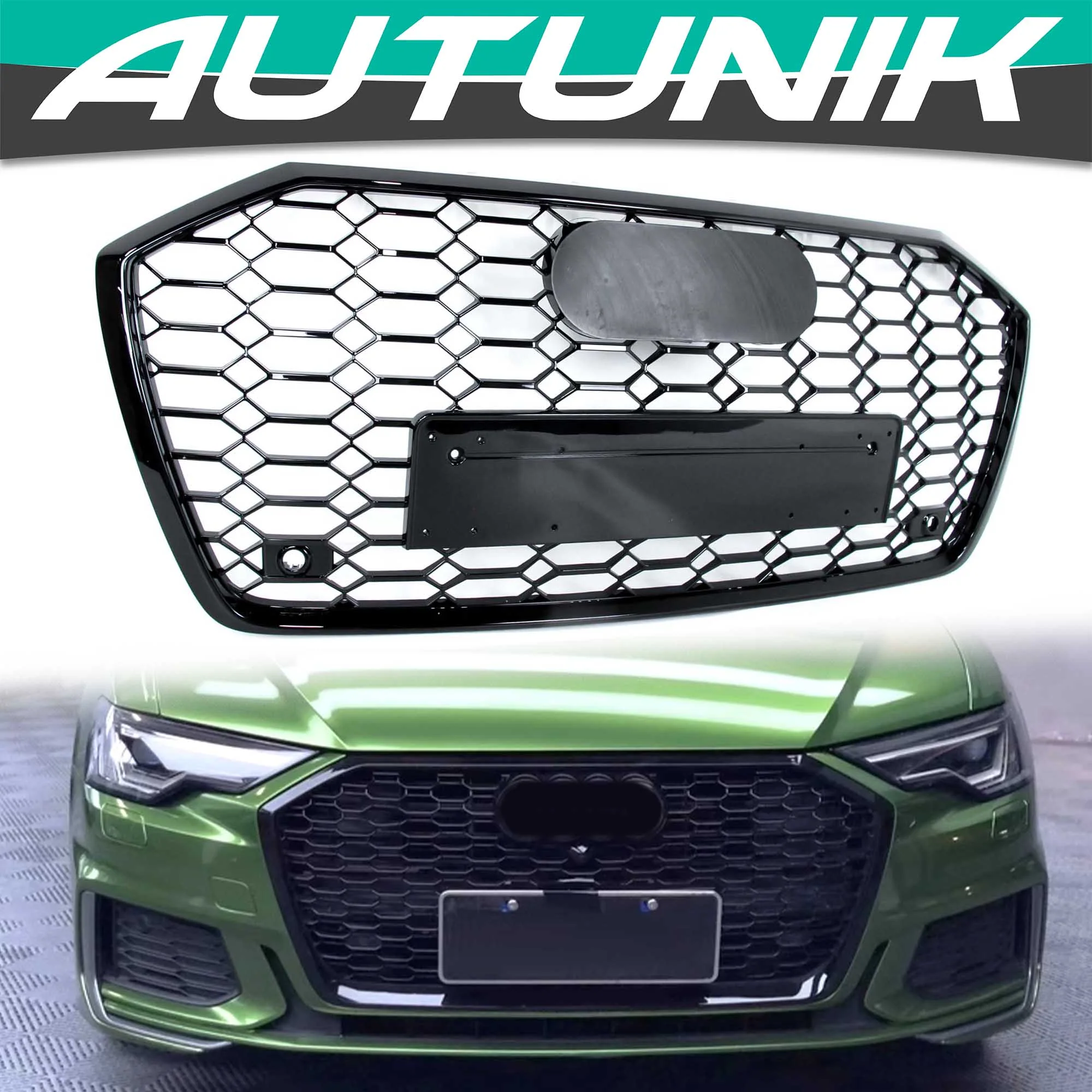 Gloss Black Honeycomb Front Grille for Audi A6 C8 S6 2019-2025
