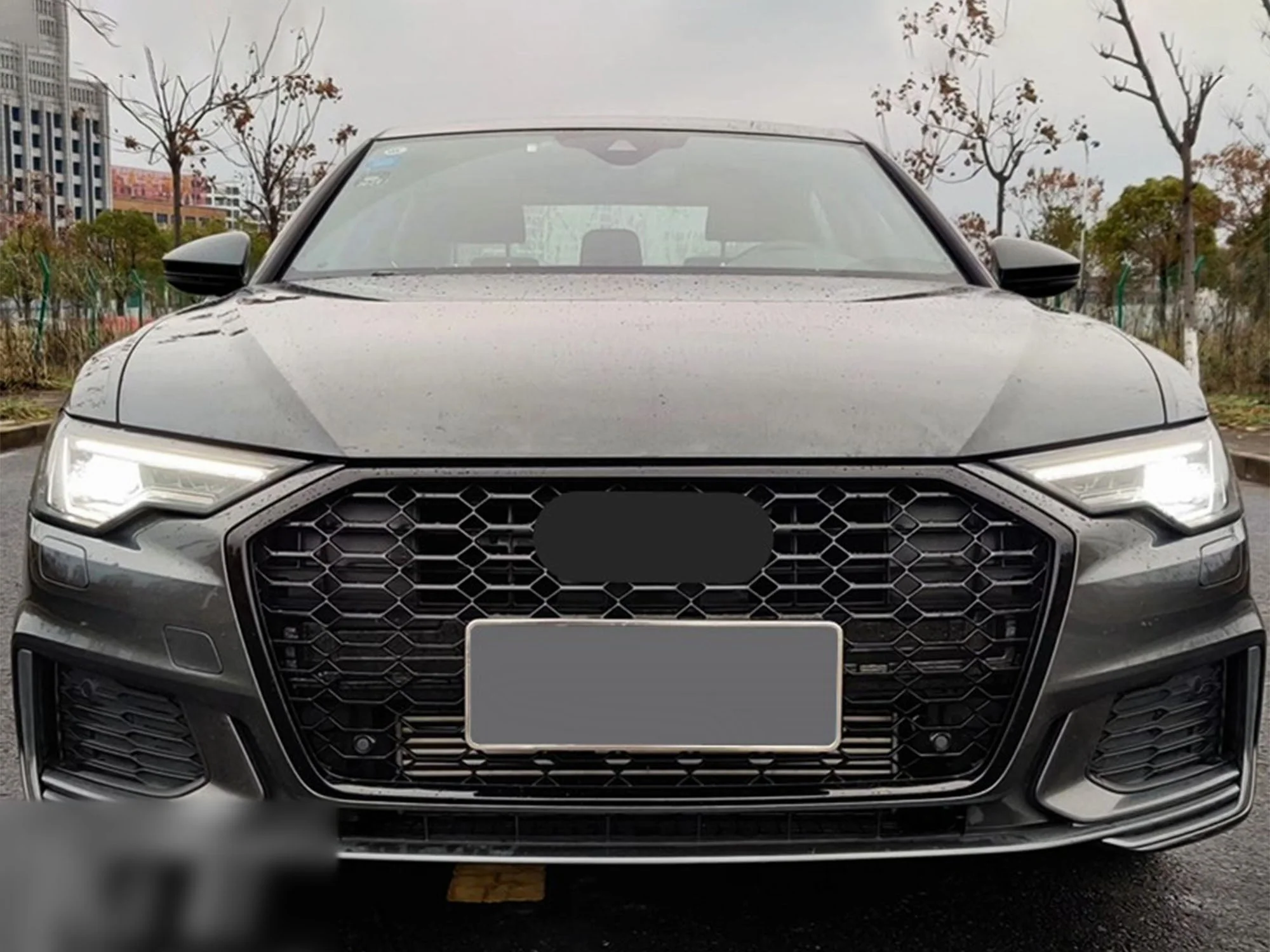 Gloss Black Honeycomb Front Grille for Audi A6 C8 S6 2019-2025 - Image 2