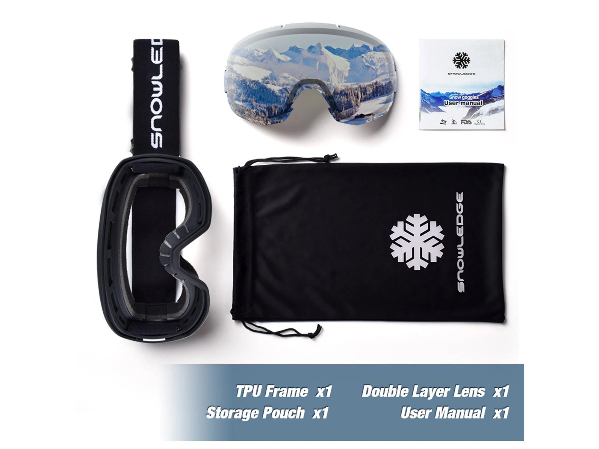 UV400 Sunglasses Eyeglasses Snow Ski Goggles Anti-Fog Spherical Lens Anti-slip OTG Design HB-09 - Image 8