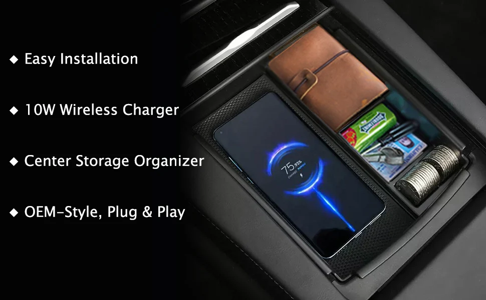 Wireless Charger Qi Charging Pad Center Organizer Storage Box for Tesla Model S X 16-20 - Image 9